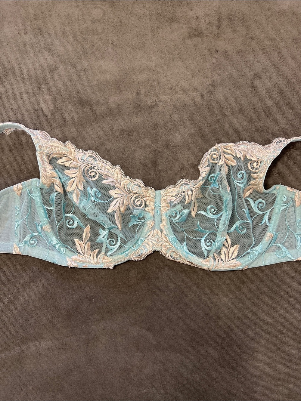 Soma Aqua and Gold Embroidered Sheer Underwire Bra 38D - Picture 6 of 13